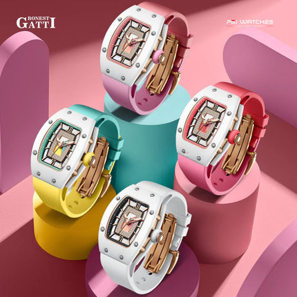 BONEST GATTI Automatic Ceramic 80 Zirconia Dial Sapphire Rubber Ladies - BG9906-L