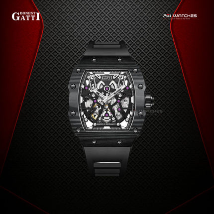 BONEST GATTI Carbon Fiber Titanium Alloy Case Barrel Skeleton Movement Watch - BG9906-A