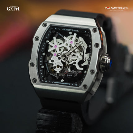 BONEST GATTI Carbon Fiber Titanium Alloy Case Barrel Skeleton Movement Watch - BG9905-A