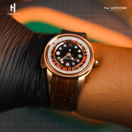 LUCKY HARVEY Asian Roulette Automatic Men’s Watch Skeleton Casino Motif