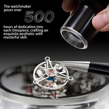 BONEST GATTI Tourbillon K9 Crystal Transparent Case Tonneau Skeleton Movement Watch Fluororubber Strap - BG7001-R