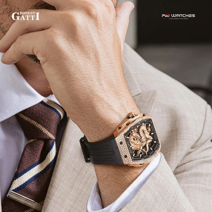 BONEST GATTI Barrel Dragon 184 zircon Bezel Automatic Mechanical Watch Luminous - BG5605