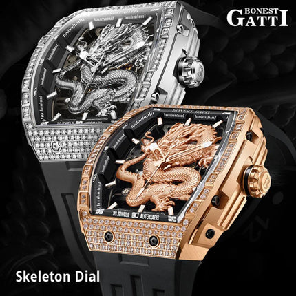 BONEST GATTI Barrel Dragon 184 zircon Bezel Automatic Mechanical Watch Luminous - BG5605