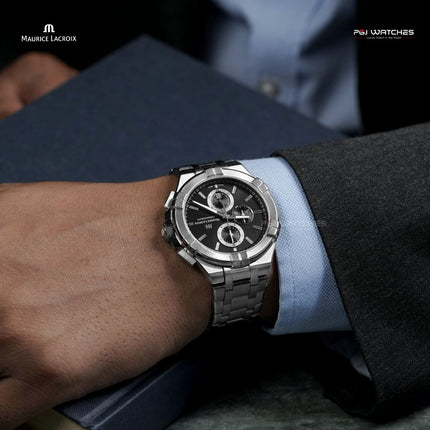 MAURICE LACROIX Aikon Chronograph Quartz 44mm Black Dial Stainless Steel - AI1018-SS002-330-1
