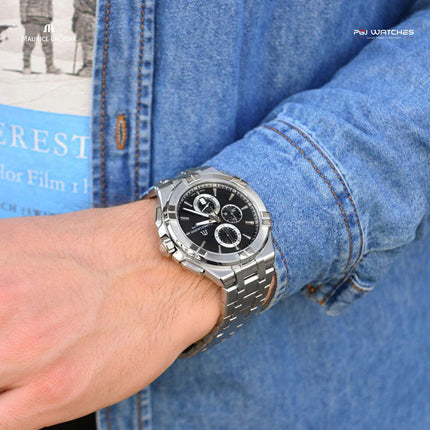 MAURICE LACROIX Aikon Chronograph Quartz 44mm Black Dial Stainless Steel - AI1018-SS002-330-1