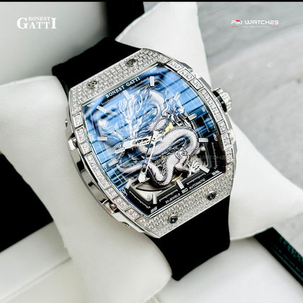 BONEST GATTI Barrel Dragon 184 zircon Bezel Automatic Mechanical Watch Luminous - BG5605