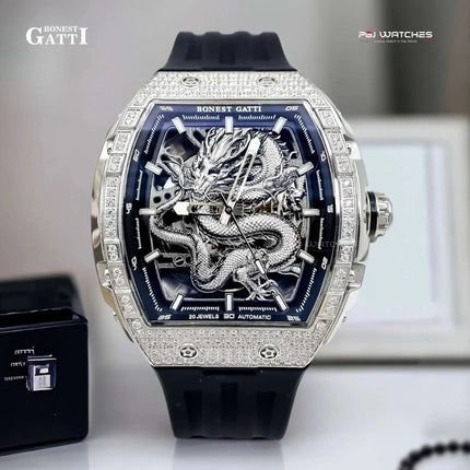 BONEST GATTI Barrel Dragon 184 zircon Bezel Automatic Mechanical Watch Luminous - BG5605