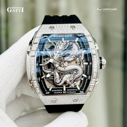 BONEST GATTI Barrel Dragon 184 zircon Bezel Automatic Mechanical Watch Luminous - BG5605