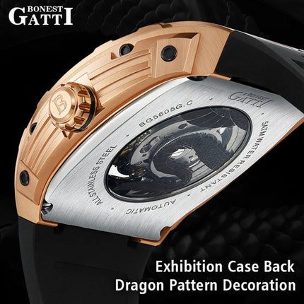 BONEST GATTI Barrel Dragon 184 zircon Bezel Automatic Mechanical Watch Luminous - BG5605