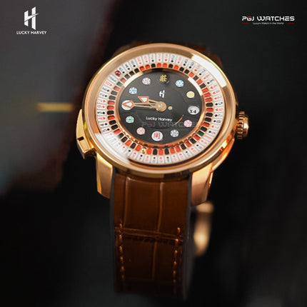 LUCKY HARVEY Asian Roulette Automatic Men’s Watch Skeleton Casino Motif