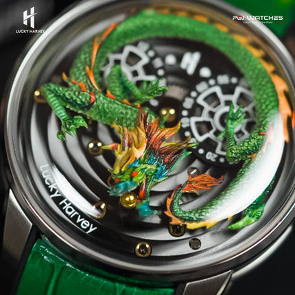 LUCKY HARVEY Dragon Automatic 999 Gold Bead Luminous Men’s Watch