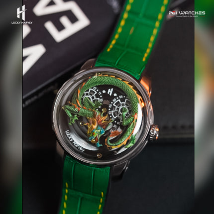 LUCKY HARVEY Dragon Automatic 999 Gold Bead Luminous Men’s Watch