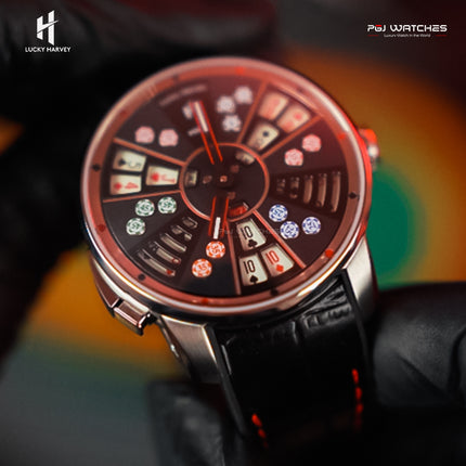 LUCKY HARVEY New Three Card Poker Men’s Watch Automatic Skeleton Poker-Motif