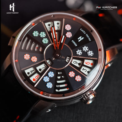 LUCKY HARVEY New Three Card Poker Men’s Watch Automatic Skeleton Poker-Motif