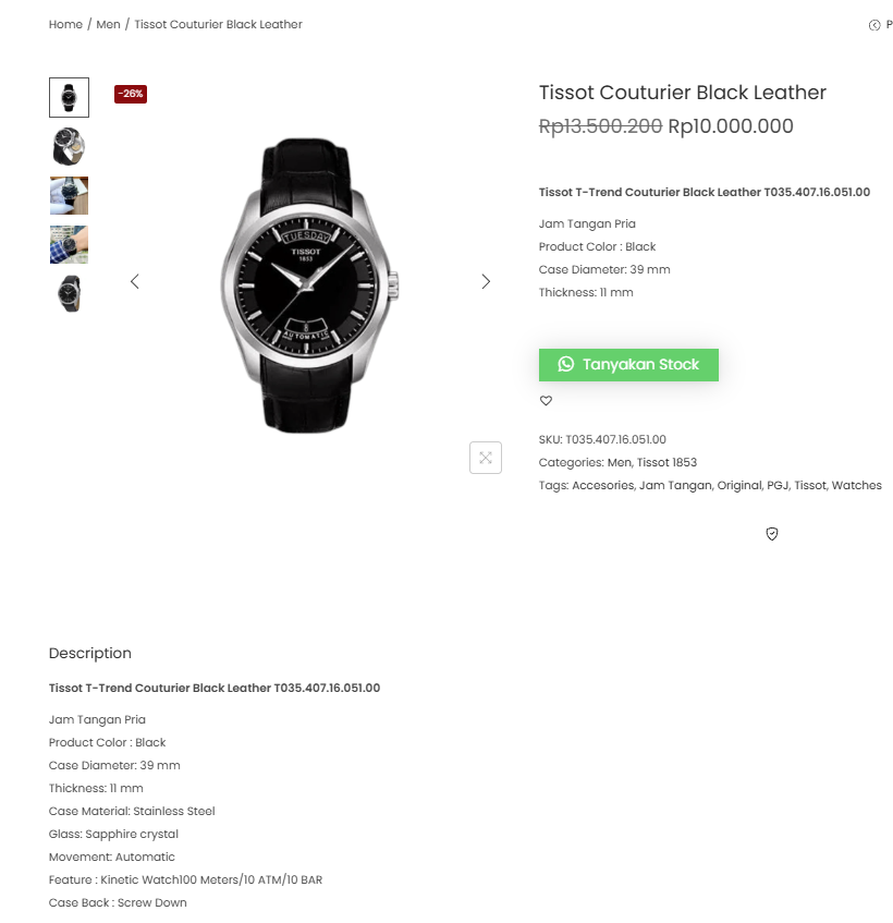 Tissot Couturier Black: Spesifikasi, Fitur, dan Harga Terbaru