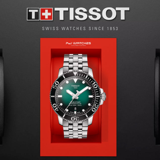 TISSOT Seastar 1000 Powermatic 80 43mm T‑Sport Green Gradient Dial Stainless Steel Bracelet - T120.407.11.091.01