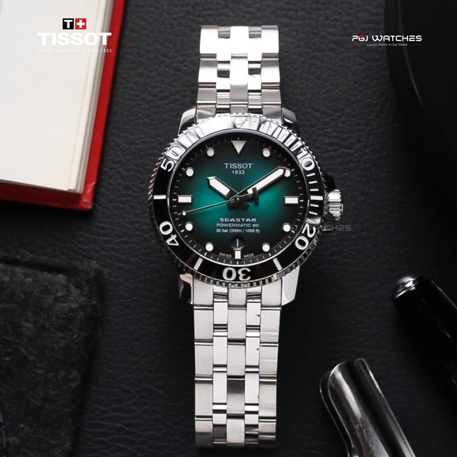 TISSOT Seastar 1000 Powermatic 80 43mm T‑Sport Green Gradient Dial Stainless Steel Bracelet - T120.407.11.091.01