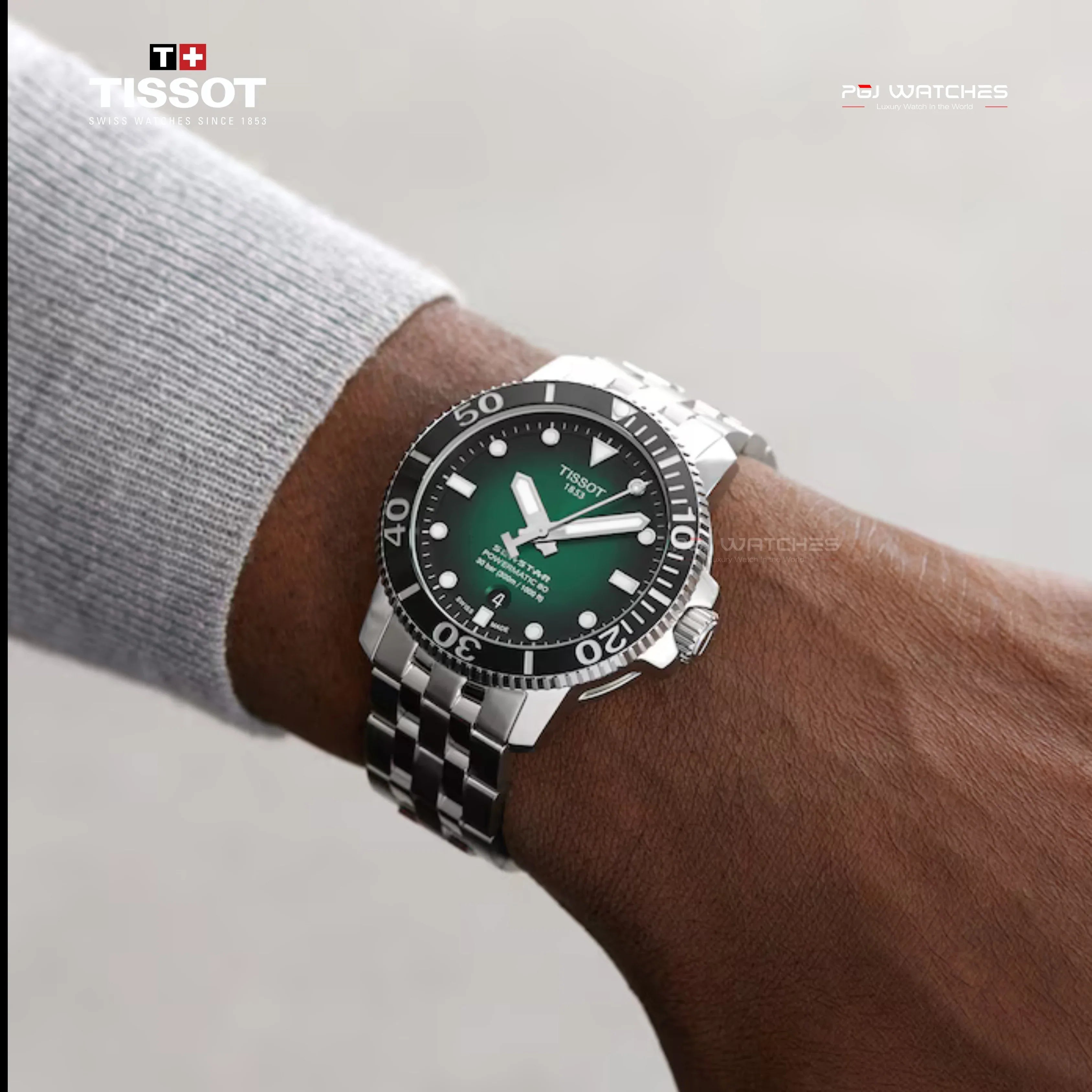 TISSOT Seastar 1000 Powermatic 80 43mm T‑Sport Green Gradient Dial Sta ...