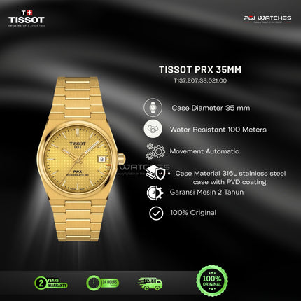 TISSOT PRX Powermatic 80 Gold Dial Gold PVD Stainless Steel 35mm Automatic - T137.207.33.021.00