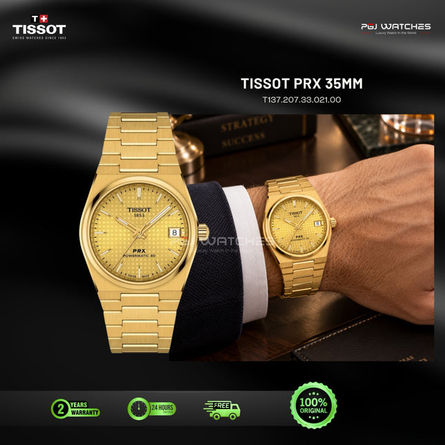 TISSOT PRX Powermatic 80 Gold Dial Gold PVD Stainless Steel 35mm Automatic - T137.207.33.021.00
