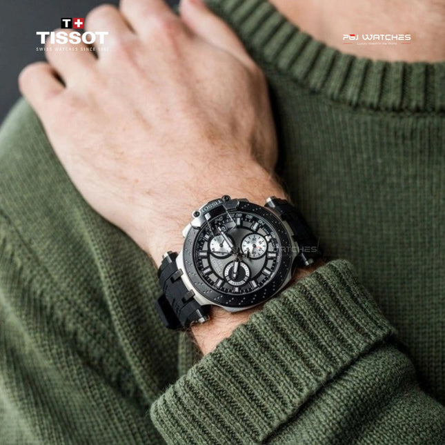 TISSOT T‑Sport T‑Race Chronograph Black Dial Black Silicone Strap - T115.417.27.061.00