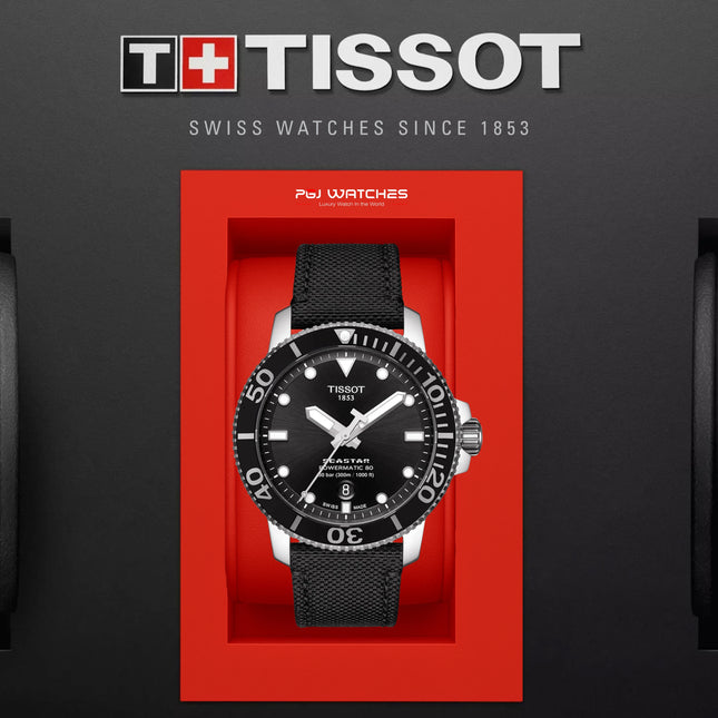 TISSOT Seastar 1000 Powermatic 80 43mm Black Dial Black Fabric Strap - T120.407.17.051.00