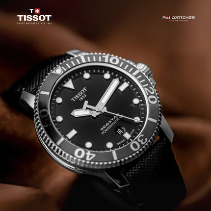 TISSOT Seastar 1000 Powermatic 80 43mm Black Dial Black Fabric Strap - T120.407.17.051.00