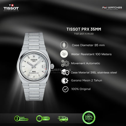TISSOT PRX Powermatic 80 White Dial Stainless Steel 35mm Automatic - T137.207.11.111.00