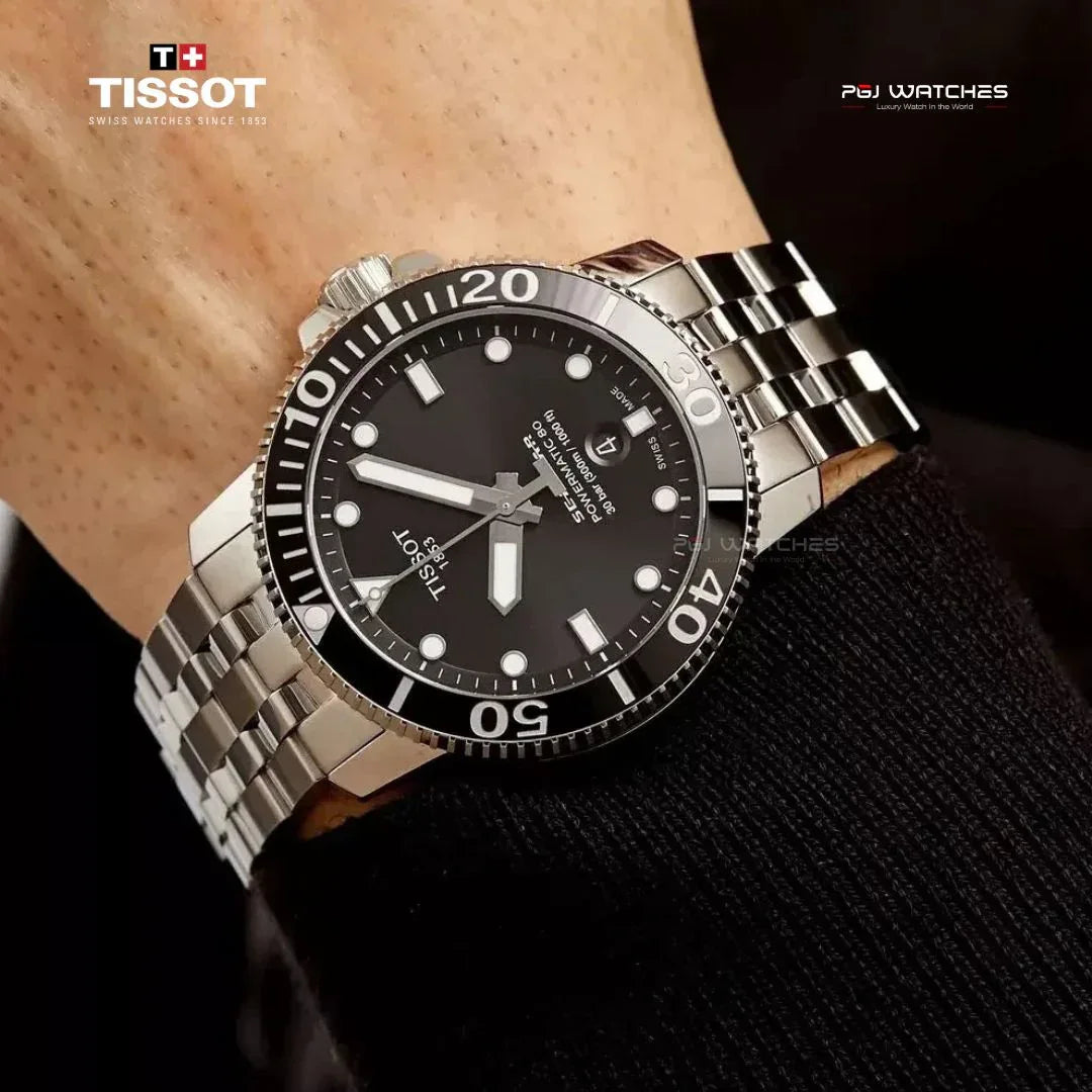 TISSOT Seastar 1000 Powermatic 80 43mm Black Dial Stainless Steel Brac ...