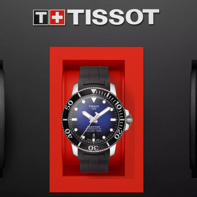 TISSOT Seastar 1000 Powermatic 80 43mm Blue Dial Black Rubber Strap - T120.407.17.041.00