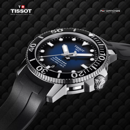 TISSOT Seastar 1000 Powermatic 80 43mm Blue Dial Black Rubber Strap - T120.407.17.041.00