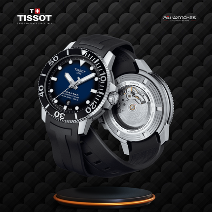 TISSOT Seastar 1000 Powermatic 80 43mm Blue Dial Black Rubber Strap - T120.407.17.041.00