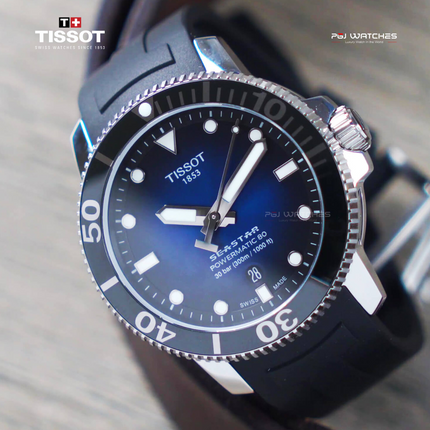 TISSOT Seastar 1000 Powermatic 80 43mm Blue Dial Black Rubber Strap - T120.407.17.041.00