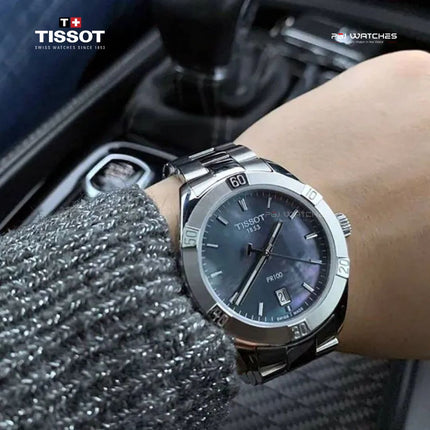 TISSOT T-Classic PR100 Chic Black Mother of Pearl Dial Stainless Steel Strap - T101.910.11.121.00