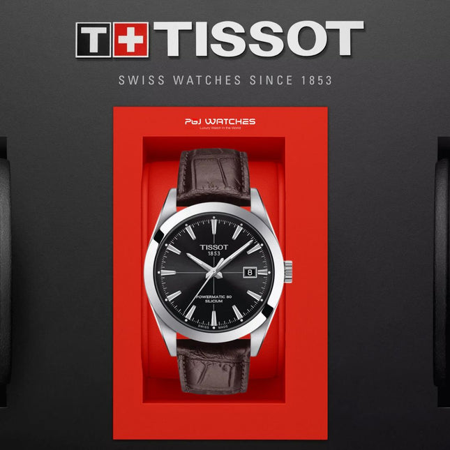 TISSOT T-Classic Gentleman Men Black Dial Brown Leather Strap - T127.407.16.051.01