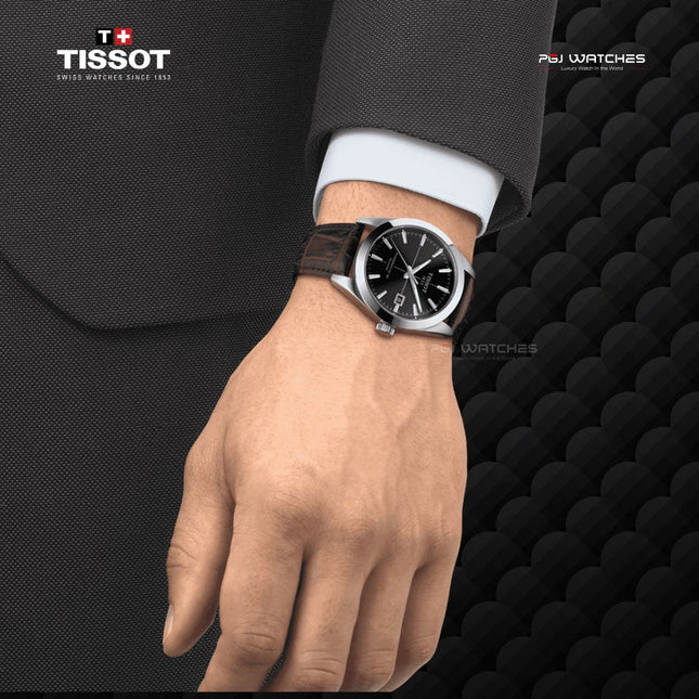 TISSOT T-Classic Gentleman Men Black Dial Brown Leather Strap - T127.407.16.051.01
