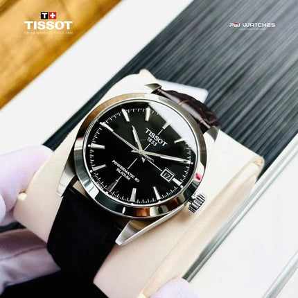 TISSOT T-Classic Gentleman Men Black Dial Brown Leather Strap - T127.407.16.051.01