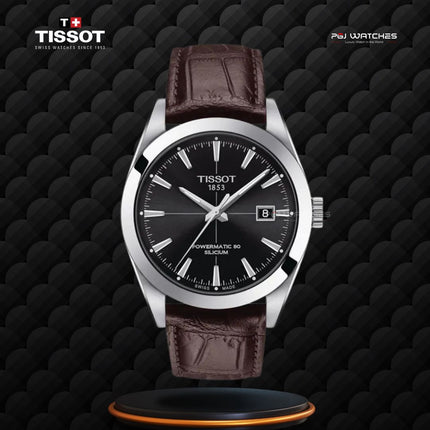 TISSOT T-Classic Gentleman Men Black Dial Brown Leather Strap - T127.407.16.051.01