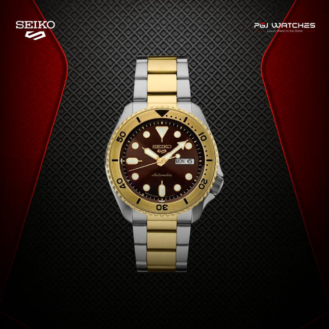 SEIKO 5 Sports Automatic Brown Dial Two Tone Stainless Steel Strap – SRPK24