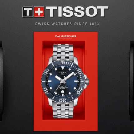 TISSOT T Sport Seastar 1000 Powermatic Silicium Blue Dial Silver Steel Strap - T120.407.11.041.01