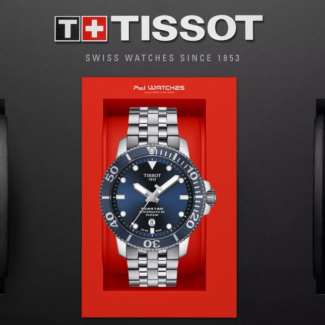TISSOT T Sport Seastar 1000 Powermatic Silicium Blue Dial Silver Steel Strap - T120.407.11.041.01