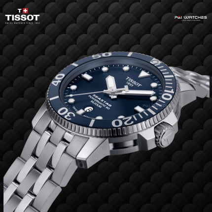 TISSOT T Sport Seastar 1000 Powermatic Silicium Blue Dial Silver Steel Strap - T120.407.11.041.01