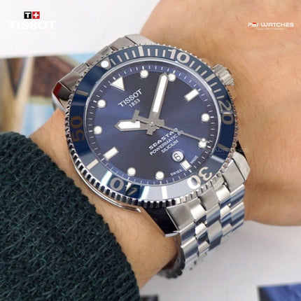 TISSOT T Sport Seastar 1000 Powermatic Silicium Blue Dial Silver Steel Strap - T120.407.11.041.01