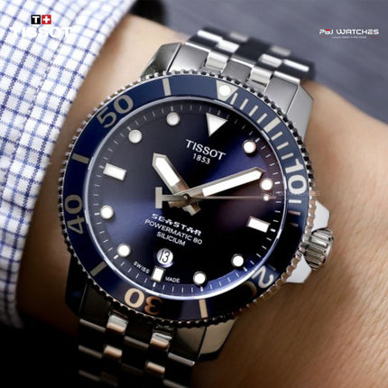 TISSOT T Sport Seastar 1000 Powermatic Silicium Blue Dial Silver Steel Strap - T120.407.11.041.01