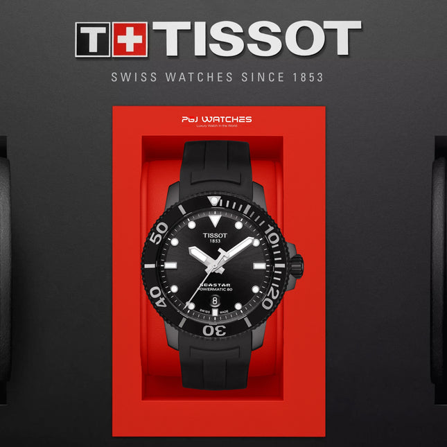 TISSOT T‑Sport Seastar 1000 Powermatic 80 Black Dial Black Rubber Strap - T120.407.37.051.00