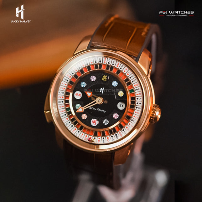 LUCKY HARVEY Asian Roulette Automatic Men’s Watch Skeleton Casino Motif