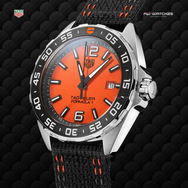 TAG HEUER Formula 1 Quartz Orange Dial Black Strap Men's Watch - WAZ101A.FC8305