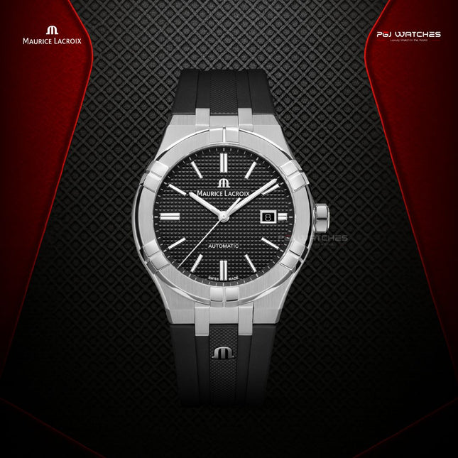 MAURICE LACROIX Aikon Automatic Date 42mm Black Dial Black Rubber - AI6008-SS000-330-2