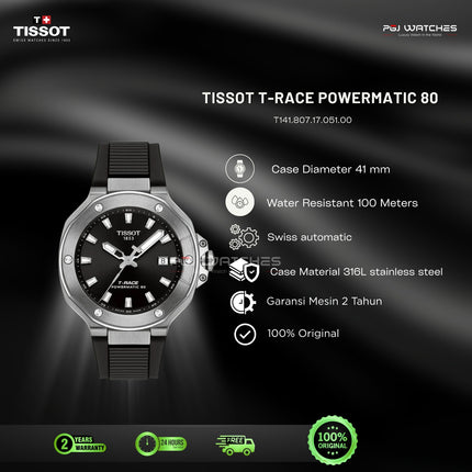 TISSOT T-Race Powermatic 80 Black Dial Black Rubber Strap Automatic - T141.807.17.051.00