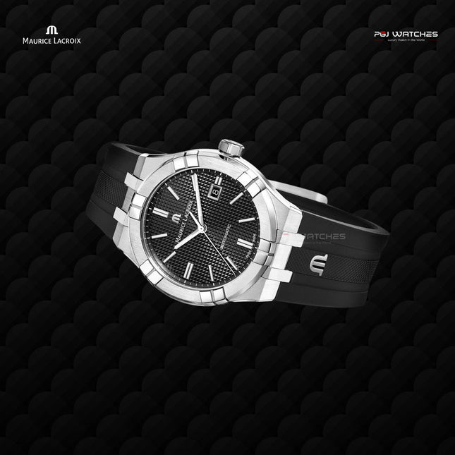 MAURICE LACROIX Aikon Automatic Date 42mm Black Dial Black Rubber - AI6008-SS000-330-2